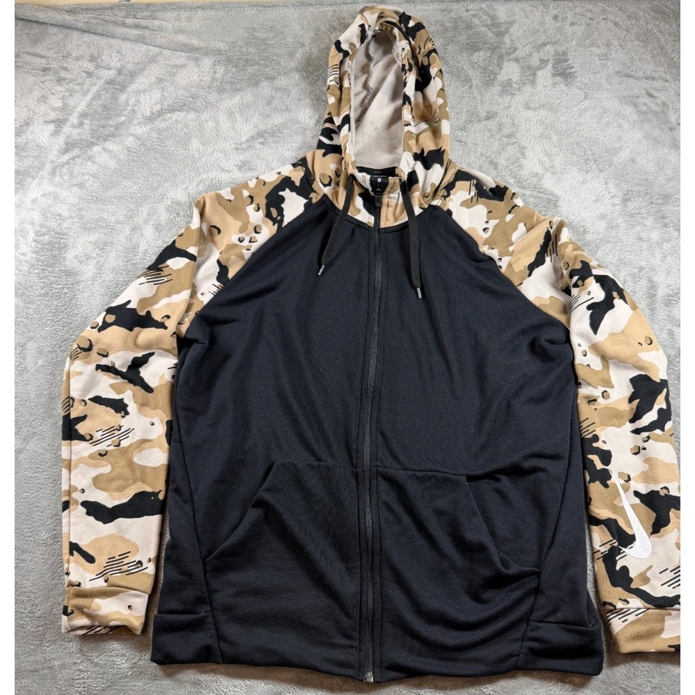 Nike Dri-FIT Full Zip Hoodie Camo Sleeves Black Men's L